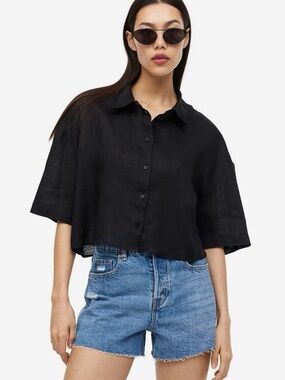 H&M Cropped Black Button-Front Women's Shirt